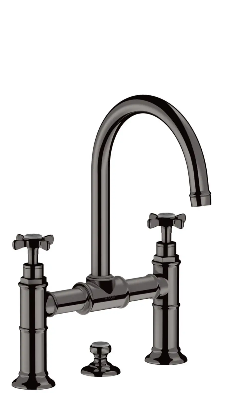 Zweigriff-Waschtischarmatur mit Kreuzgriffen, Zugstangen-Ablaufgarnitur und gebogener Auslauföffnung in Polished Black Chrome, hergestellt von AXOR.